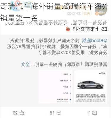 奇瑞汽车海外销量,奇瑞汽车海外销量第一名