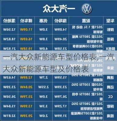 一汽大众新能源车型价格表,一汽大众新能源车型及价格表