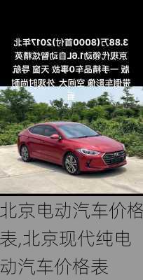 北京电动汽车价格表,北京现代纯电动汽车价格表