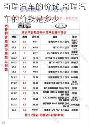 奇瑞汽车的价钱,奇瑞汽车的价钱是多少