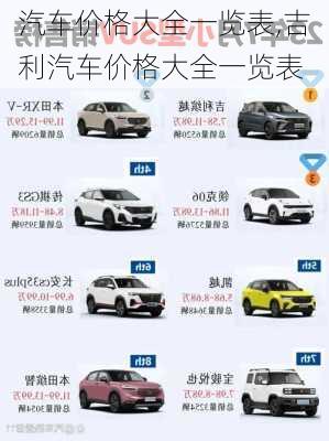 汽车价格大全一览表,吉利汽车价格大全一览表