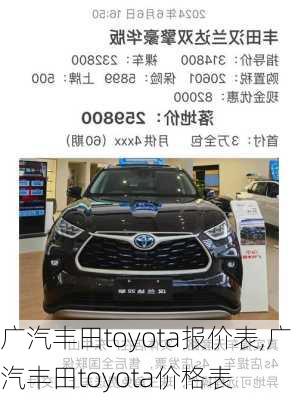 广汽丰田toyota报价表,广汽丰田toyota价格表